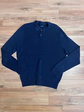 Ralph Lauren Navy Polo-Collar Crewneck Sweater